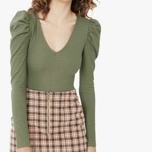 Wild Fable Women's Puff Long Sleeve Bodysuit - Olive Green